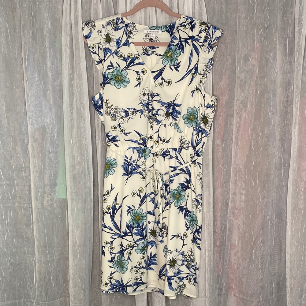 41 Hawthorn Cream and Blue Sleeveless Midi Sundress
